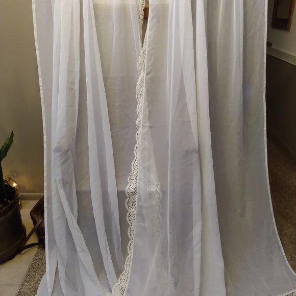 Off-white Sheer Curtain Panels w/lace or Embroidered Scalloped 3" Lace (8 yds) - Picture 8 of 8
